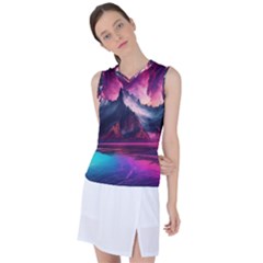 Ai Generated Mountain Ocean Lava Women s Sleeveless Sports Top by Ravend