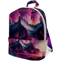 Ai Generated Mountain Ocean Lava Zip Up Backpack by Ravend