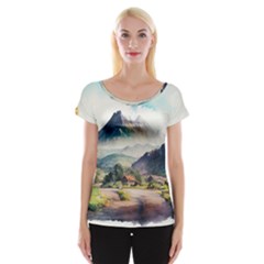 Countryside Trees Grass Mountain Cap Sleeve Top