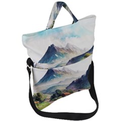 Countryside Trees Grass Mountain Fold Over Handle Tote Bag by Ravend