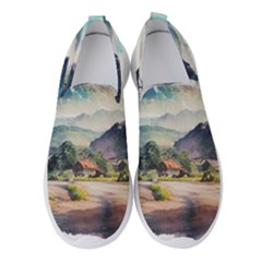 Countryside Trees Grass Mountain Women s Slip On Sneakers