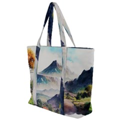 Countryside Trees Grass Mountain Zip Up Canvas Bag by Ravend