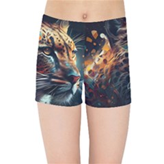 Leopard Feline Artwork Art Fantasy Kids  Sports Shorts by Ravend