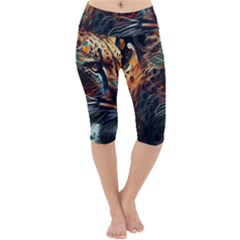 Leopard Feline Artwork Art Fantasy Lightweight Velour Cropped Yoga Leggings by Ravend