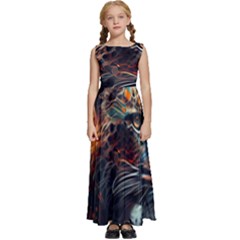 Leopard Feline Artwork Art Fantasy Kids  Satin Sleeveless Maxi Dress by Ravend