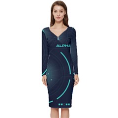 Sci Fi Computer Screen Long Sleeve V-neck Bodycon Dress  by Uceng