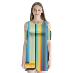 Colorful Rainbow Striped Pattern Shoulder Cutout Velvet One Piece by Uceng