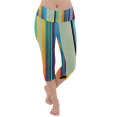 Colorful Rainbow Striped Pattern Lightweight Velour Capri Yoga Leggings by Uceng