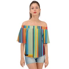 Colorful Rainbow Striped Pattern Off Shoulder Short Sleeve Top by Uceng