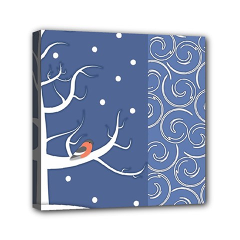 Bird Winter Bullfinch Patterns Art Mini Canvas 6  X 6  (stretched) by Uceng