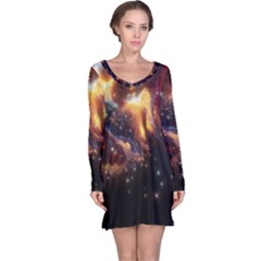 Nebula Galaxy Stars Astronomy Long Sleeve Nightdress by Uceng