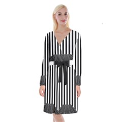 Illustration Stripes Geometric Pattern Long Sleeve Velvet Front Wrap Dress by Uceng