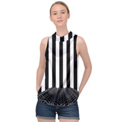 Illustration Stripes Geometric Pattern High Neck Satin Top by Uceng