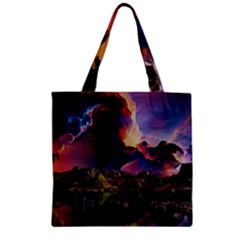 Lake Galaxy Stars Science Fiction Zipper Grocery Tote Bag by Uceng