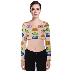 Acnh Wallpaper Velvet Long Sleeve Crop Top by artworkshop