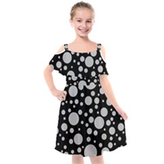 Black Circle Pattern Kids  Cut Out Shoulders Chiffon Dress by artworkshop