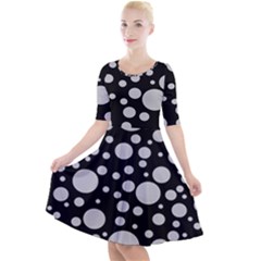 Black Circle Pattern Quarter Sleeve A-line Dress by artworkshop