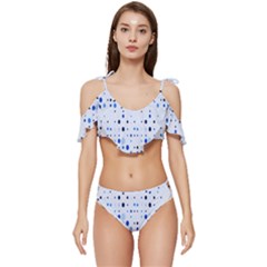 Blue Circle Pattern Ruffle Edge Tie Up Bikini Set	 by artworkshop