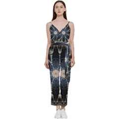 Mandala Ornament Background V-neck Spaghetti Strap Tie Front Jumpsuit