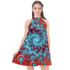 Fractal Pattern Background Halter Neckline Chiffon Dress  by Uceng