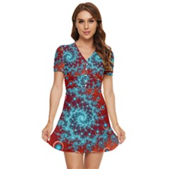 Fractal Pattern Background V-neck High Waist Chiffon Mini Dress