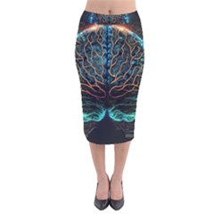 Brain Mind Technology Circuit Board Layout Patterns Velvet Midi Pencil Skirt by Uceng