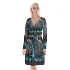 Brain Mind Technology Circuit Board Layout Patterns Long Sleeve Velvet Front Wrap Dress by Uceng