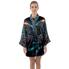 Brain Mind Technology Circuit Board Layout Patterns Long Sleeve Satin Kimono by Uceng