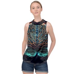 Brain Mind Technology Circuit Board Layout Patterns High Neck Satin Top by Uceng