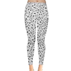 Winking Emoticon Sketchy Drawing Motif Random Pattern Inside Out Leggings by dflcprintsclothing