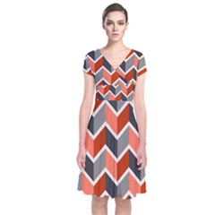 Colorful Zigzag Pattern Wallpaper Free Vector Short Sleeve Front Wrap Dress by artworkshop