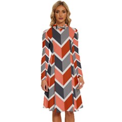 Colorful Zigzag Pattern Wallpaper Free Vector Long Sleeve Shirt Collar A-line Dress by artworkshop