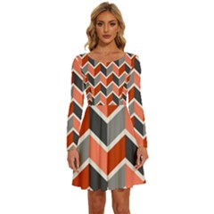 Colorful Zigzag Pattern Wallpaper Free Vector Long Sleeve Wide Neck Velour Dress by artworkshop