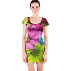 Flowers Wallpaper Short Sleeve Bodycon Dress by artworkshop