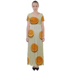 Fruite Orange High Waist Short Sleeve Maxi Dress by artworkshop