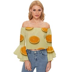 Fruite Orange Off Shoulder Flutter Bell Sleeve Top