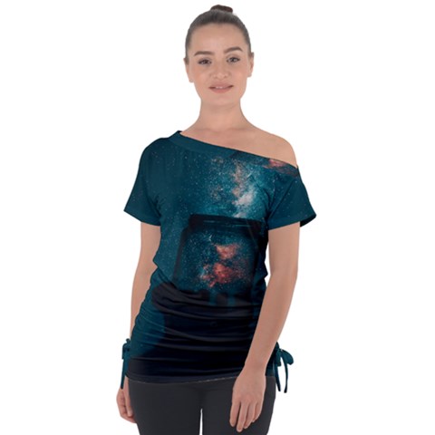 Swimming  Off Shoulder Tie-up Tee by artworkshop