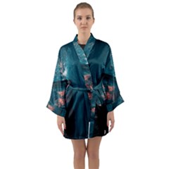 Swimming  Long Sleeve Satin Kimono by artworkshop