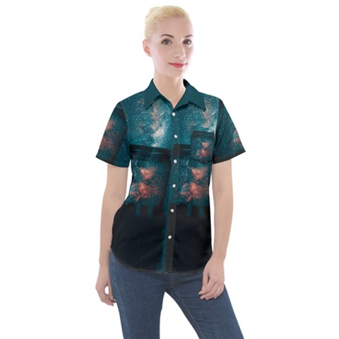 Swimming  Women s Short Sleeve Pocket Shirt by artworkshop