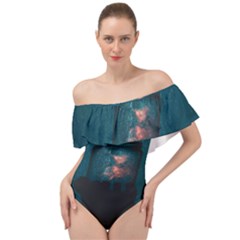 Swimming  Off Shoulder Velour Bodysuit  by artworkshop