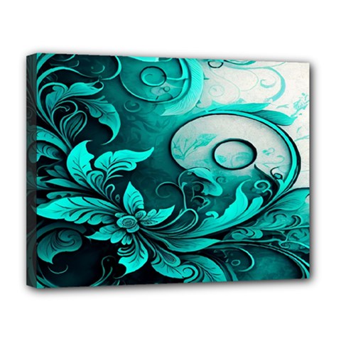 Turquoise Flower Background Canvas 14  x 11  (Stretched)