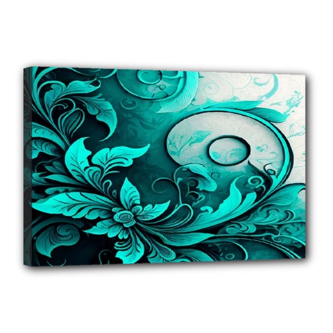 Turquoise Flower Background Canvas 18  X 12  (stretched) by artworkshop