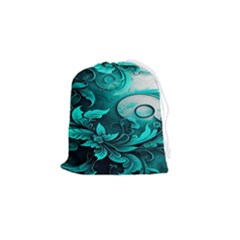 Turquoise Flower Background Drawstring Pouch (Small)