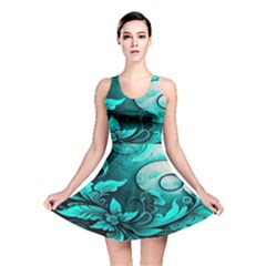 Turquoise Flower Background Reversible Skater Dress by artworkshop