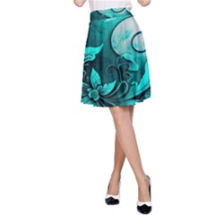 Turquoise Flower Background A-Line Skirt