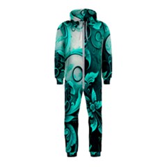 Turquoise Flower Background Hooded Jumpsuit (Kids)