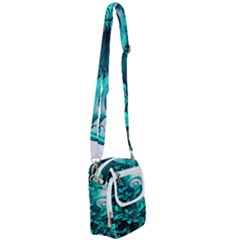 Turquoise Flower Background Shoulder Strap Belt Bag