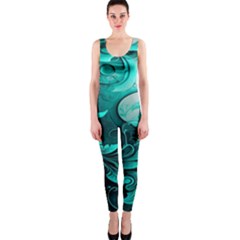 Turquoise Flower Background One Piece Catsuit