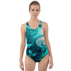 Turquoise Flower Background Cut-Out Back One Piece Swimsuit