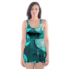 Turquoise Flower Background Skater Dress Swimsuit